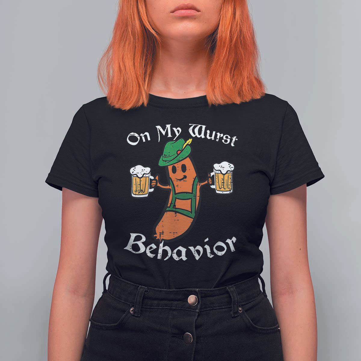Funny Oktoberfest T Shirt For Women On My Wurst Behavior German Sausage - Wonder Print Shop