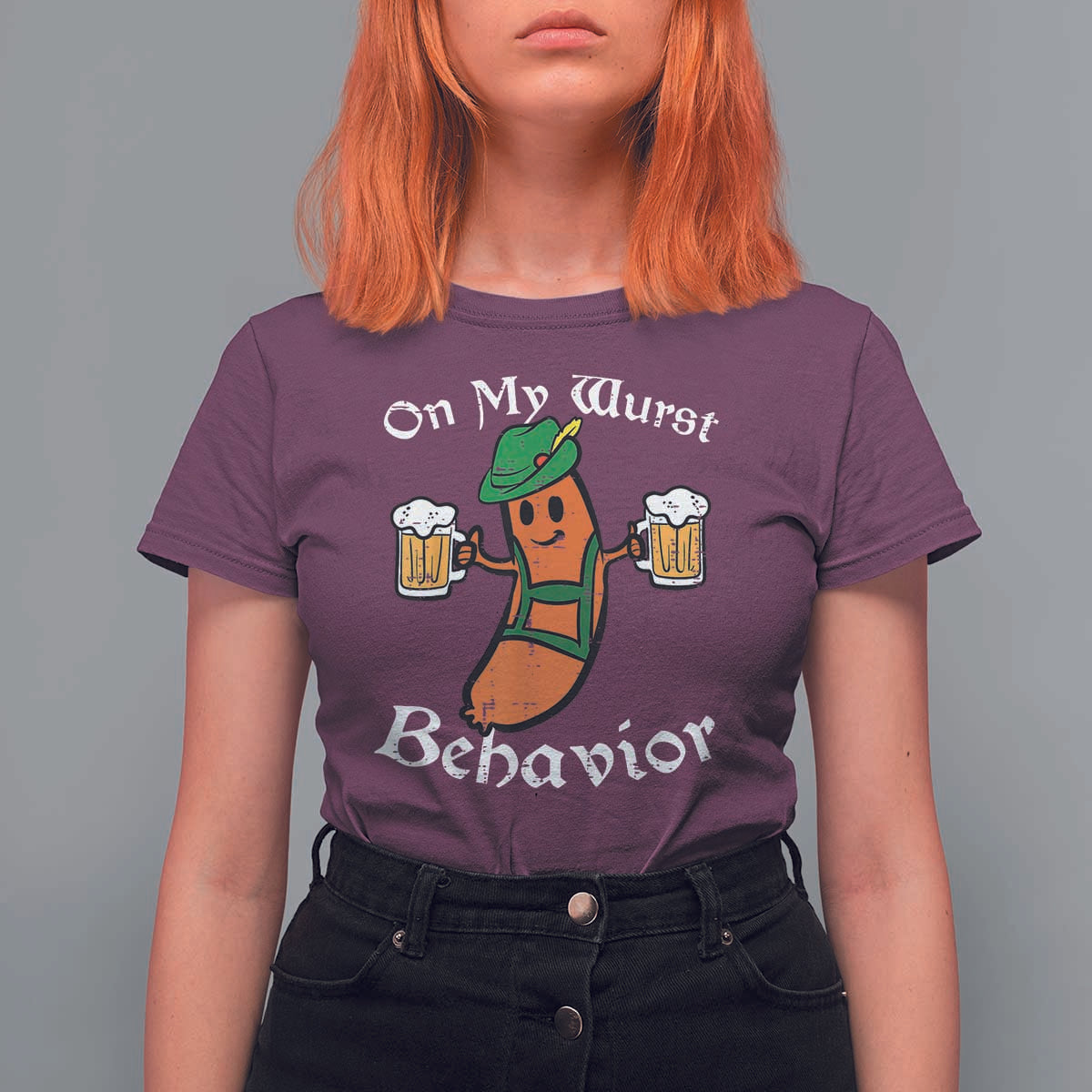 Funny Oktoberfest T Shirt For Women On My Wurst Behavior German Sausage - Wonder Print Shop
