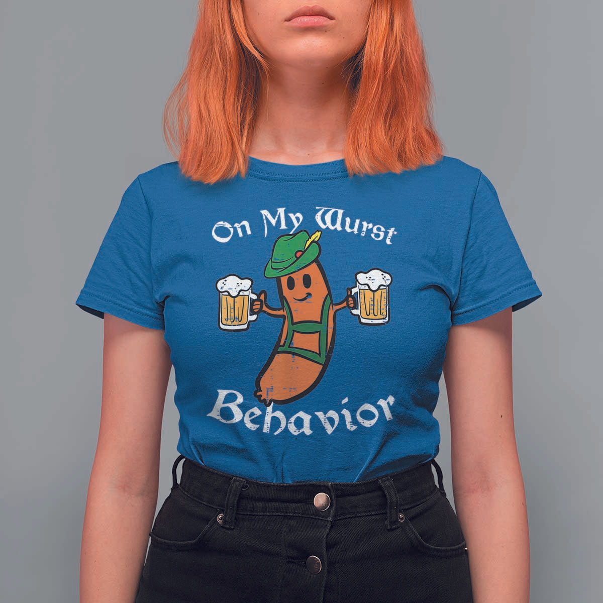 Funny Oktoberfest T Shirt For Women On My Wurst Behavior German Sausage - Wonder Print Shop