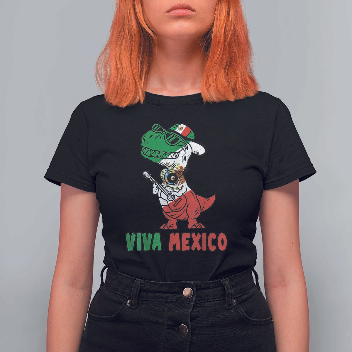 Viva Mexico T Shirt For Women Funny Mexican Dance Dinosaur Hispanic Heritage - Wonder Print Shop