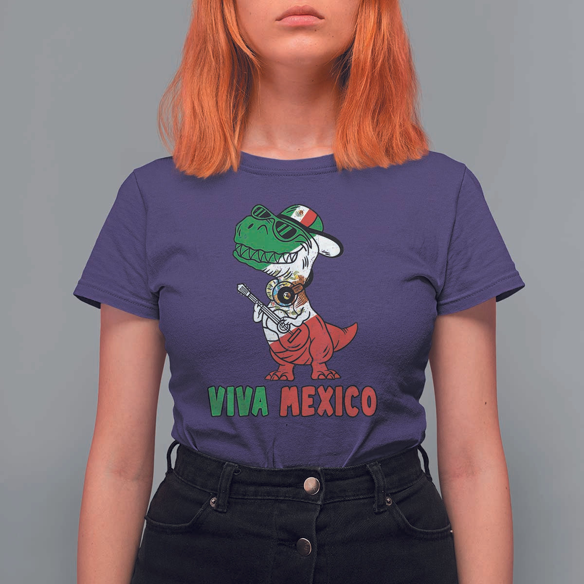 Viva Mexico T Shirt For Women Funny Mexican Dance Dinosaur Hispanic Heritage - Wonder Print Shop