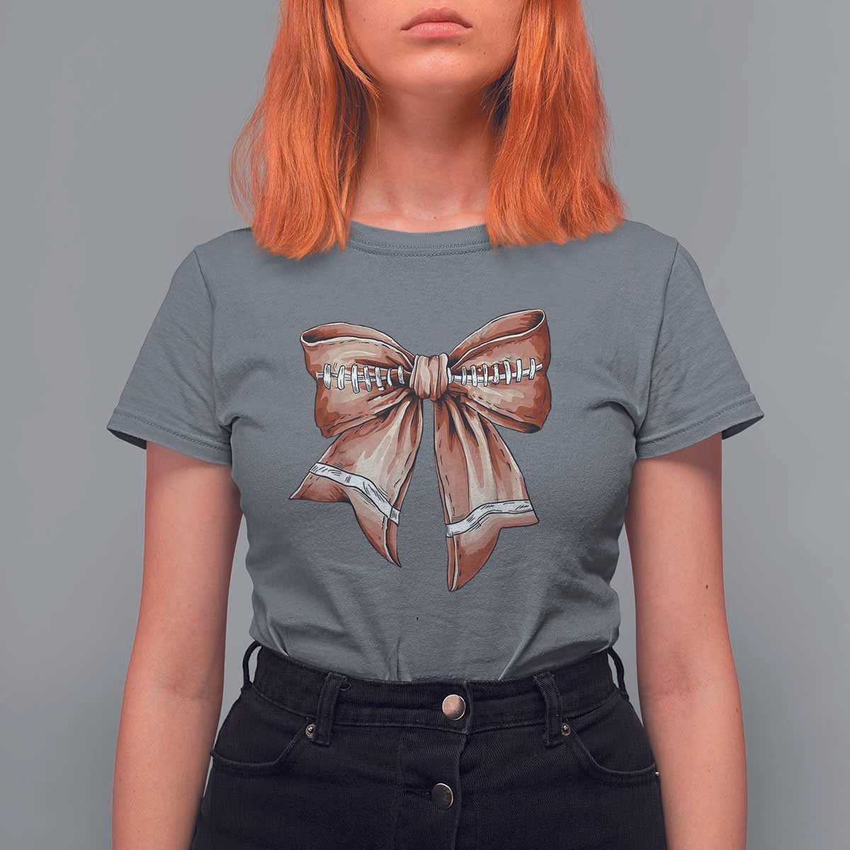 Coquette Bow Pumpkin American Football T Shirt For Women Retro Thanksgiving Autumn Vibe - Wonder Print Shop