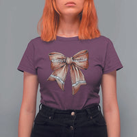 Coquette Bow Pumpkin American Football T Shirt For Women Retro Thanksgiving Autumn Vibe - Wonder Print Shop