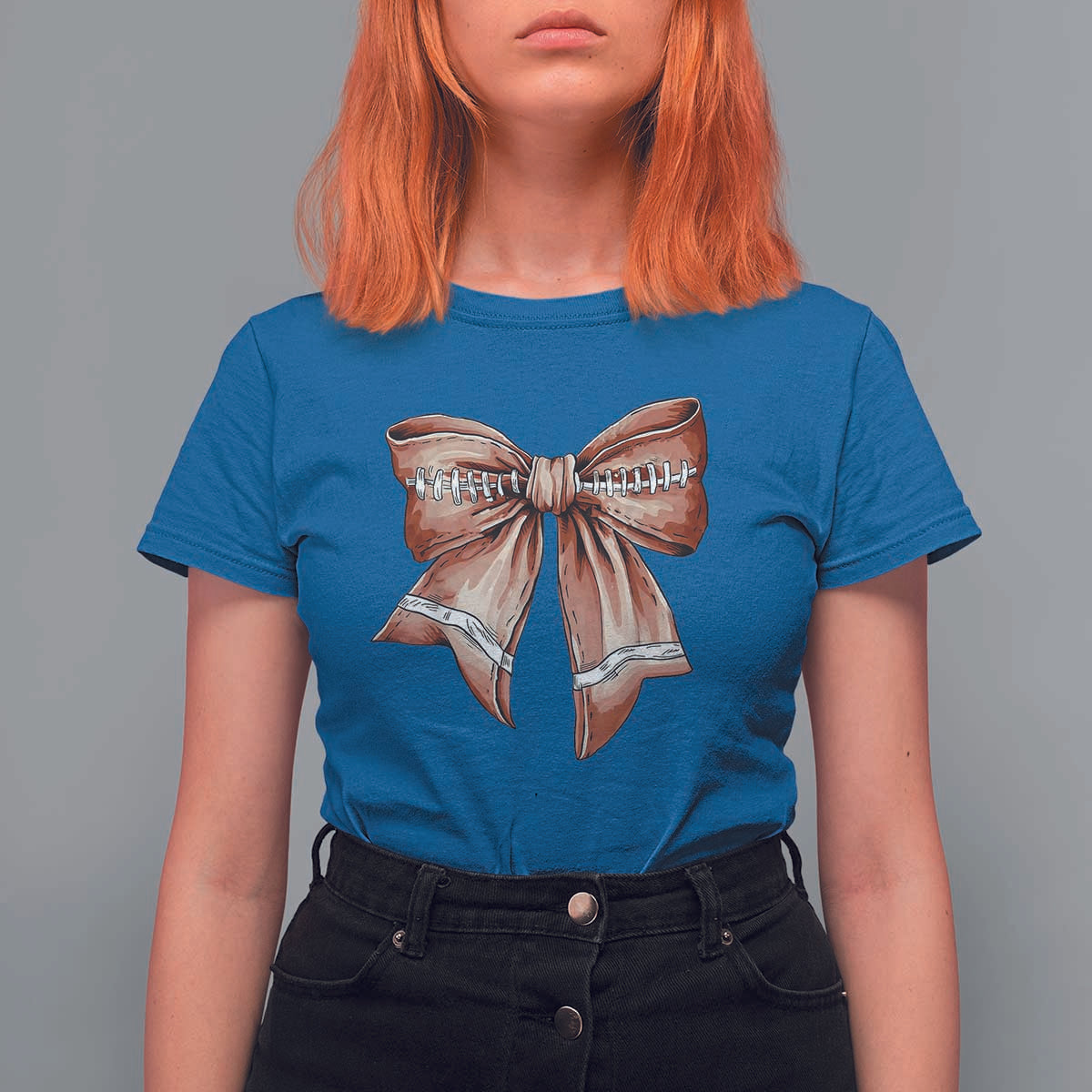 Coquette Bow Pumpkin American Football T Shirt For Women Retro Thanksgiving Autumn Vibe - Wonder Print Shop
