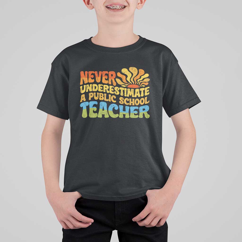 Never Underestimate A Public School Teacher T Shirt For Kid Tim Walz 2024 Saying Public Education - Wonder Print Shop