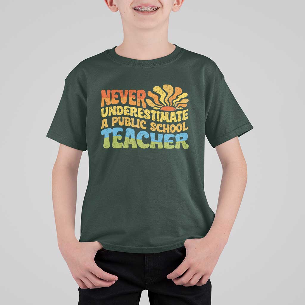 Never Underestimate A Public School Teacher T Shirt For Kid Tim Walz 2024 Saying Public Education - Wonder Print Shop