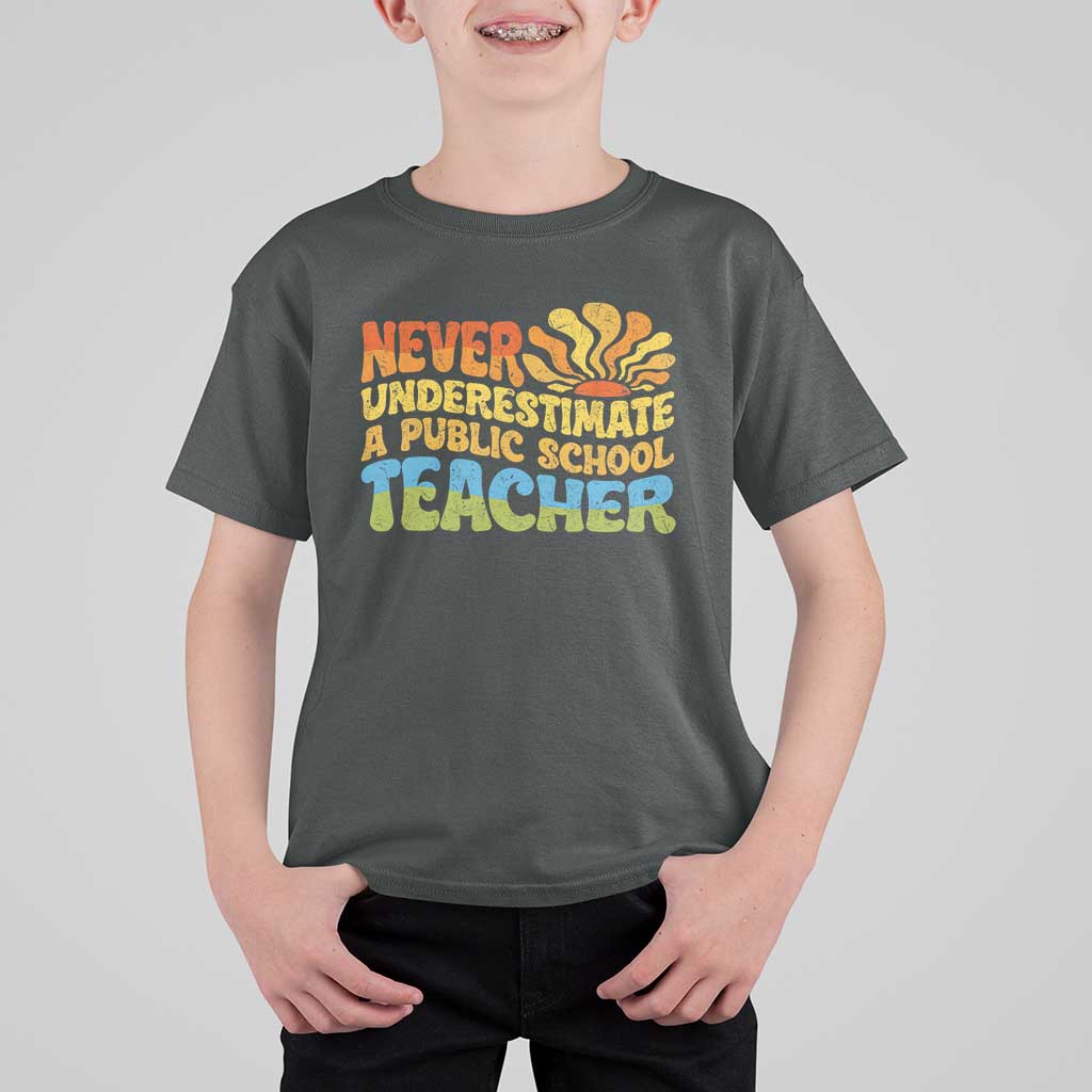 Never Underestimate A Public School Teacher T Shirt For Kid Tim Walz 2024 Saying Public Education - Wonder Print Shop