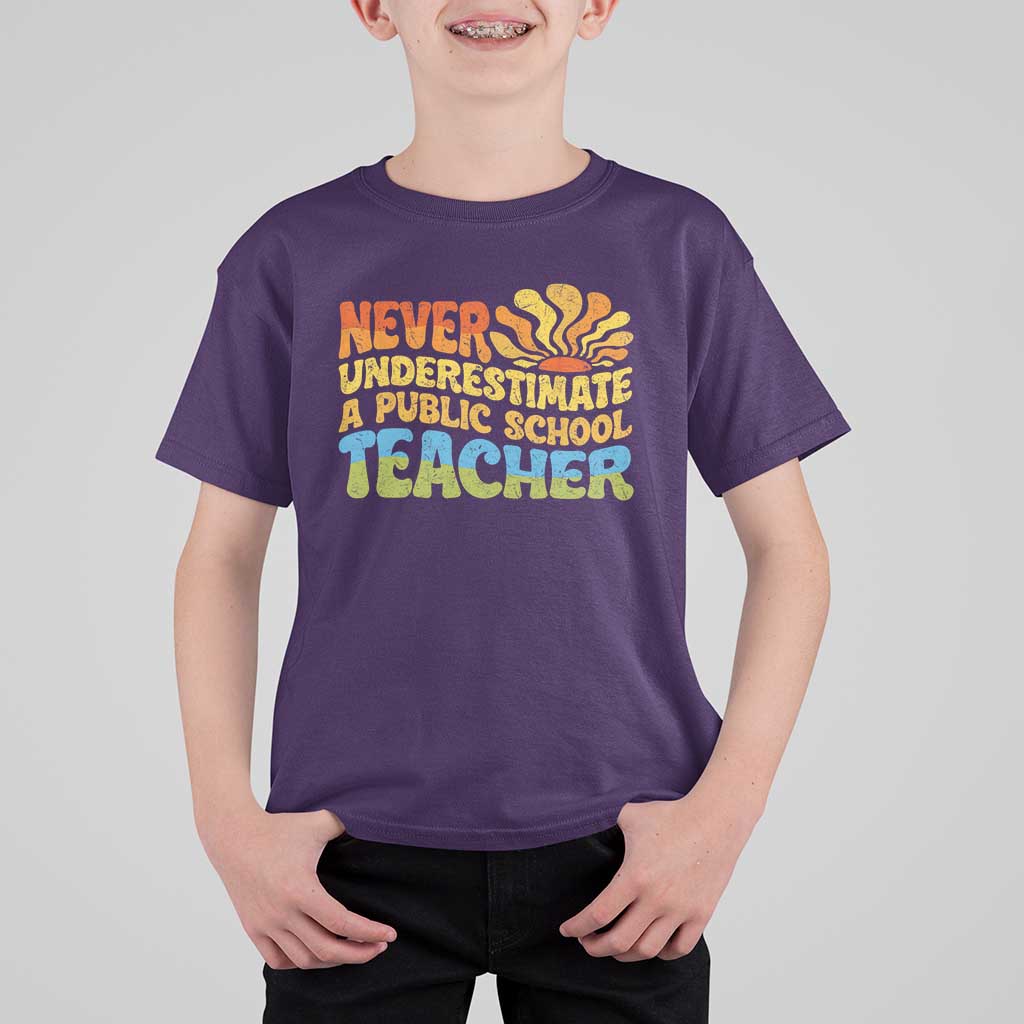 Never Underestimate A Public School Teacher T Shirt For Kid Tim Walz 2024 Saying Public Education - Wonder Print Shop