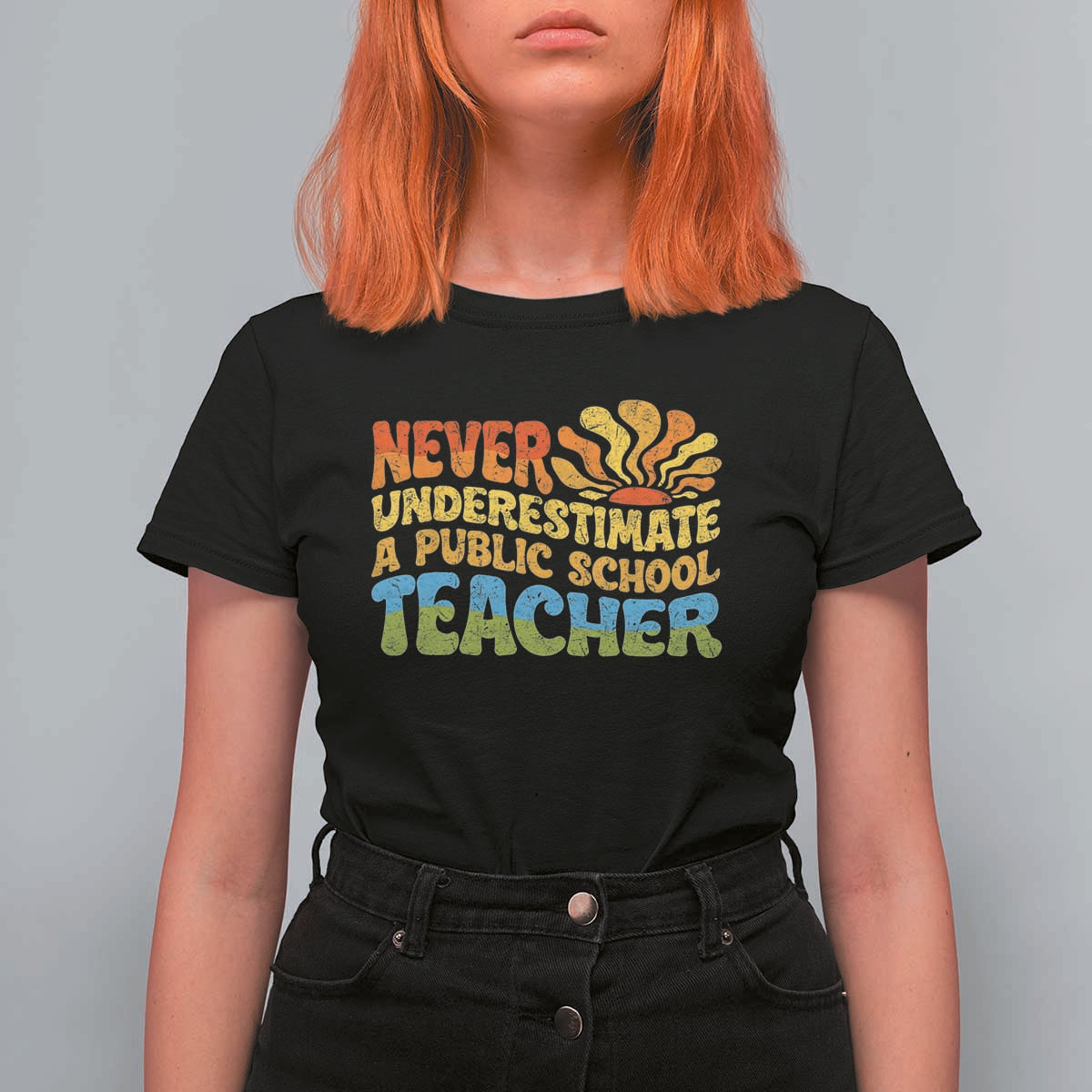 Never Underestimate A Public School Teacher T Shirt For Women Tim Walz 2024 Saying Public Education - Wonder Print Shop