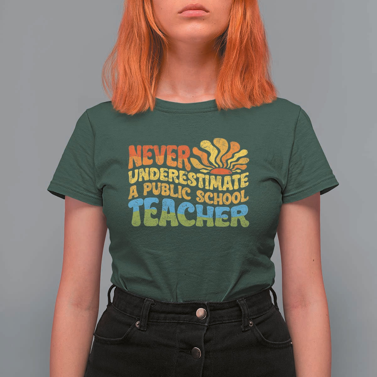 Never Underestimate A Public School Teacher T Shirt For Women Tim Walz 2024 Saying Public Education - Wonder Print Shop