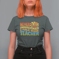 Never Underestimate A Public School Teacher T Shirt For Women Tim Walz 2024 Saying Public Education - Wonder Print Shop
