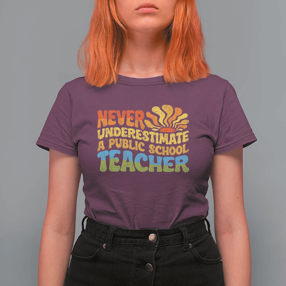 Never Underestimate A Public School Teacher T Shirt For Women Tim Walz 2024 Saying Public Education - Wonder Print Shop