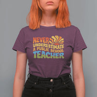 Never Underestimate A Public School Teacher T Shirt For Women Tim Walz 2024 Saying Public Education - Wonder Print Shop