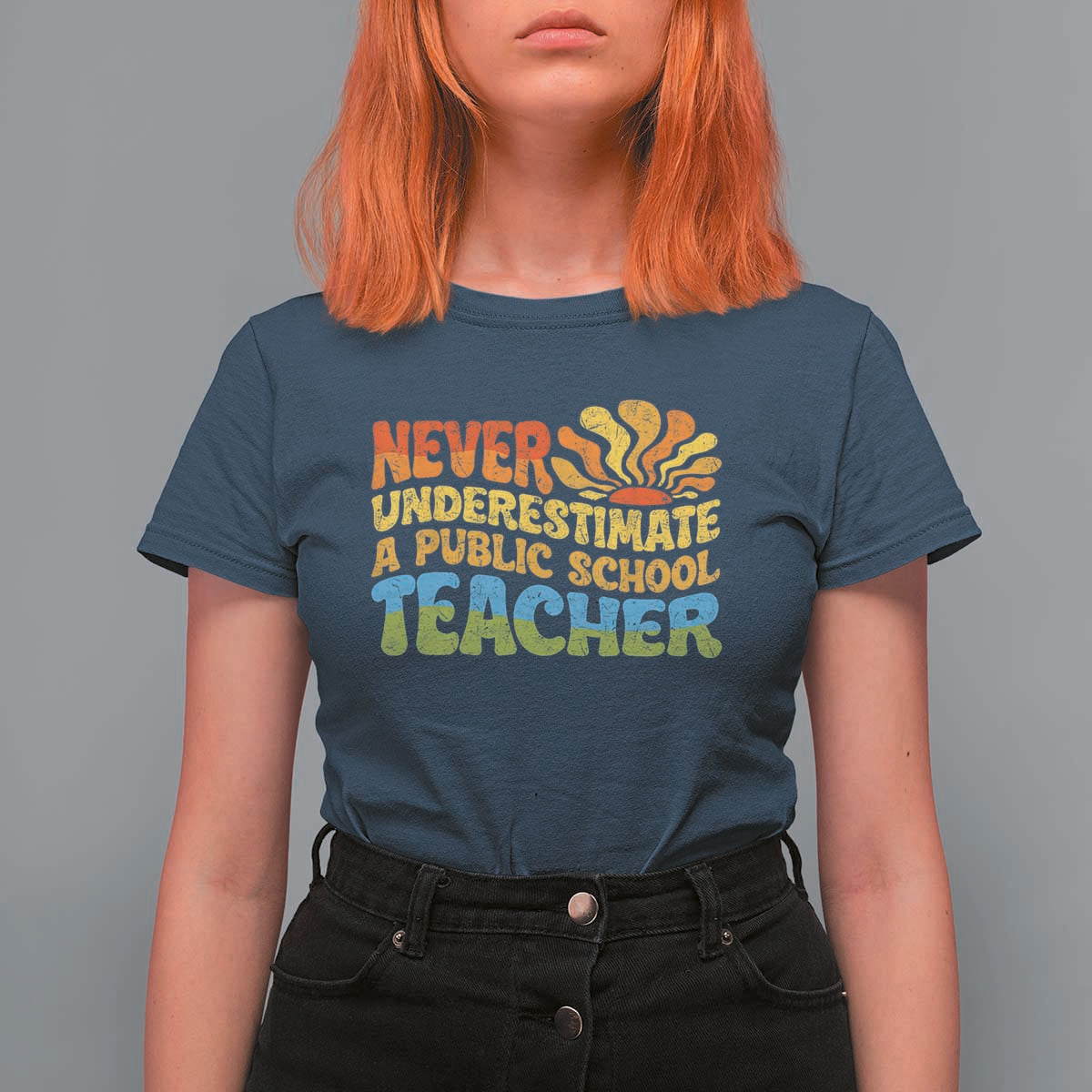 Never Underestimate A Public School Teacher T Shirt For Women Tim Walz 2024 Saying Public Education - Wonder Print Shop