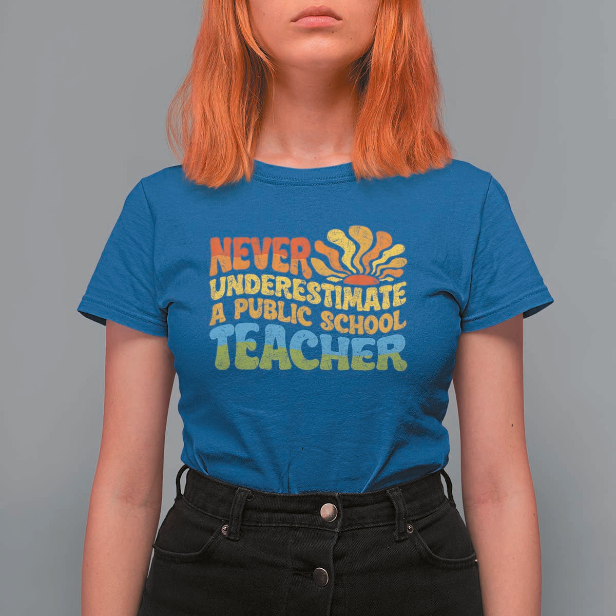 Never Underestimate A Public School Teacher T Shirt For Women Tim Walz 2024 Saying Public Education - Wonder Print Shop