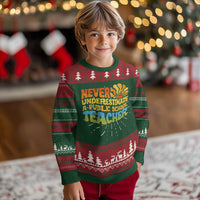 Never Underestimate A Public School Teacher Ugly Christmas Sweater Tim Walz 2024 Saying Public Education - Wonder Print Shop