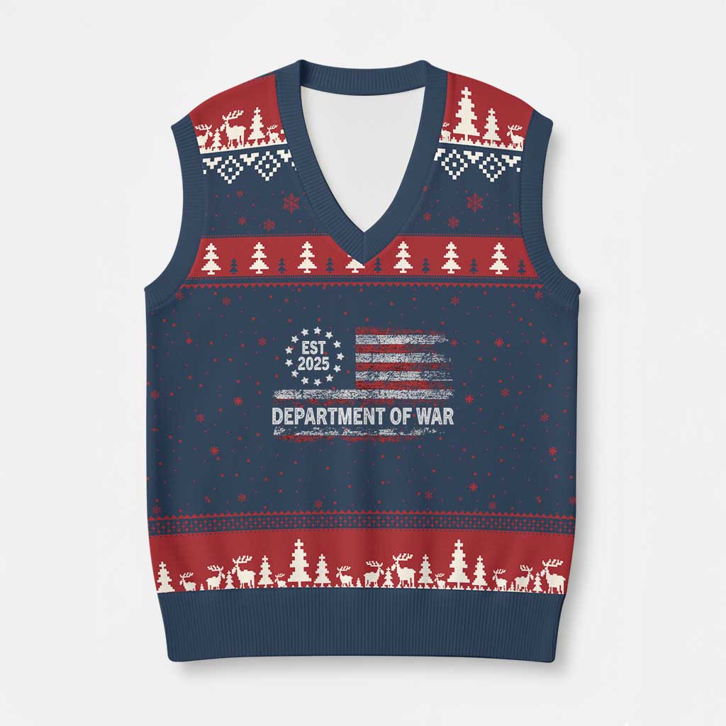 Department of War Est 2025 V-Neck Knit Sweater Vest Patriotic Military Vintage Grunge American Flag - Wonder Print Shop