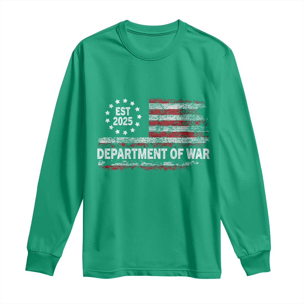 Department of War Est 2025 Long Sleeve Shirt Patriotic Military Vintage Grunge American Flag - Wonder Print Shop
