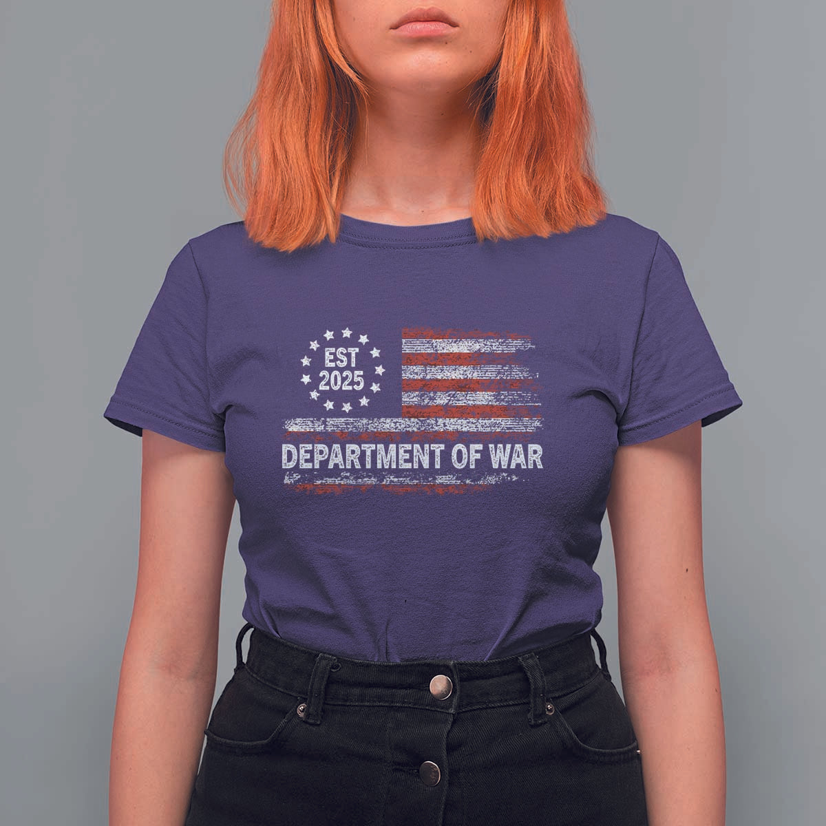Department of War Est 2025 T Shirt For Women Patriotic Military Vintage Grunge American Flag - Wonder Print Shop
