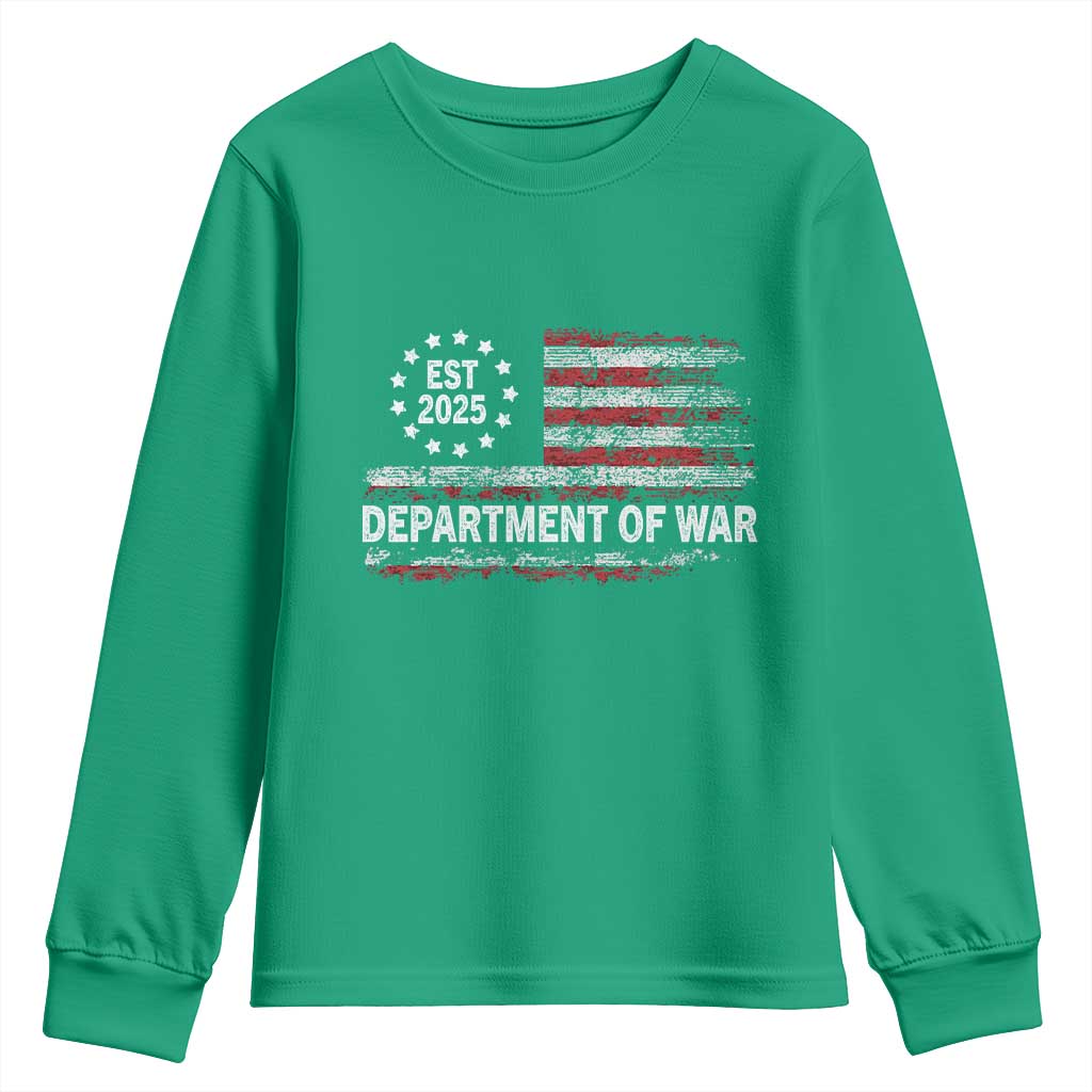 Department of War Est 2025 Youth Sweatshirt Patriotic Military Vintage Grunge American Flag - Wonder Print Shop