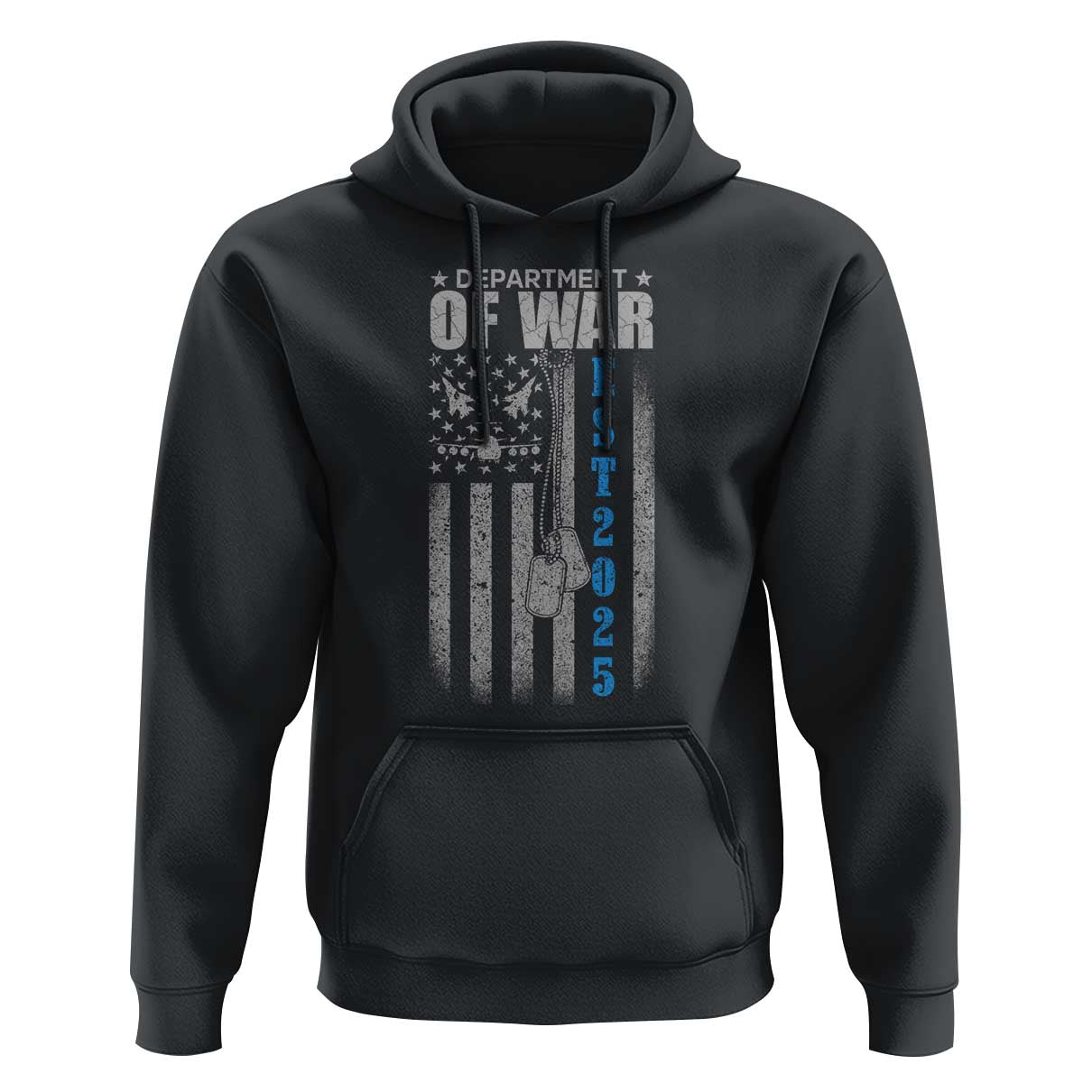 Department of War Est 2025 Hoodie Military Patriotic Dog Tags American Flag - Wonder Print Shop