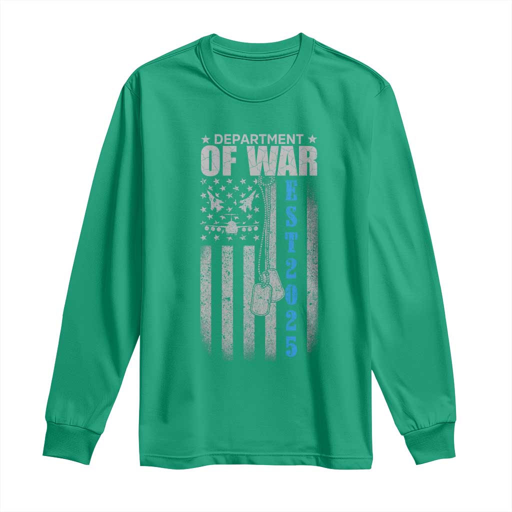 Department of War Est 2025 Long Sleeve Shirt Military Patriotic Dog Tags American Flag - Wonder Print Shop