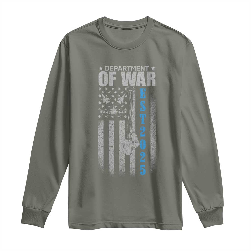 Department of War Est 2025 Long Sleeve Shirt Military Patriotic Dog Tags American Flag - Wonder Print Shop