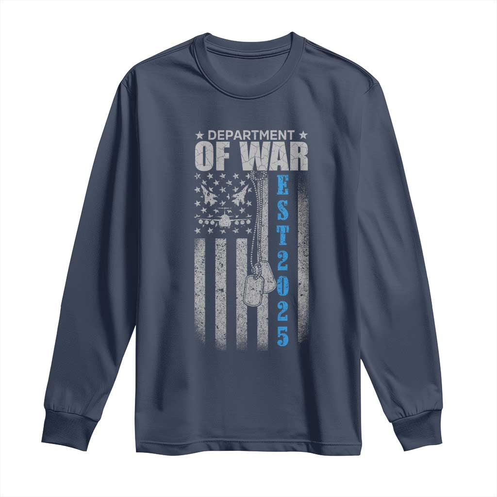 Department of War Est 2025 Long Sleeve Shirt Military Patriotic Dog Tags American Flag - Wonder Print Shop