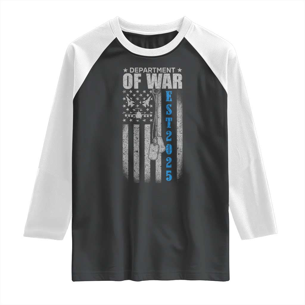 Department of War Est 2025 Raglan Shirt Military Patriotic Dog Tags American Flag - Wonder Print Shop