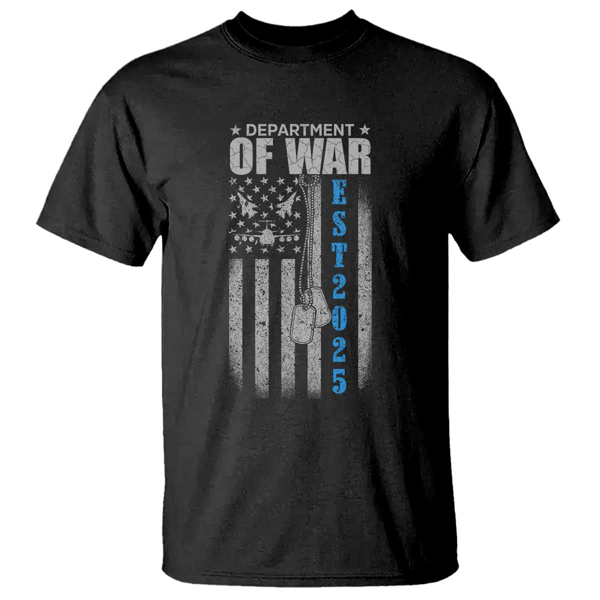 Department of War Est 2025 T Shirt Military Patriotic Dog Tags American Flag - Wonder Print Shop