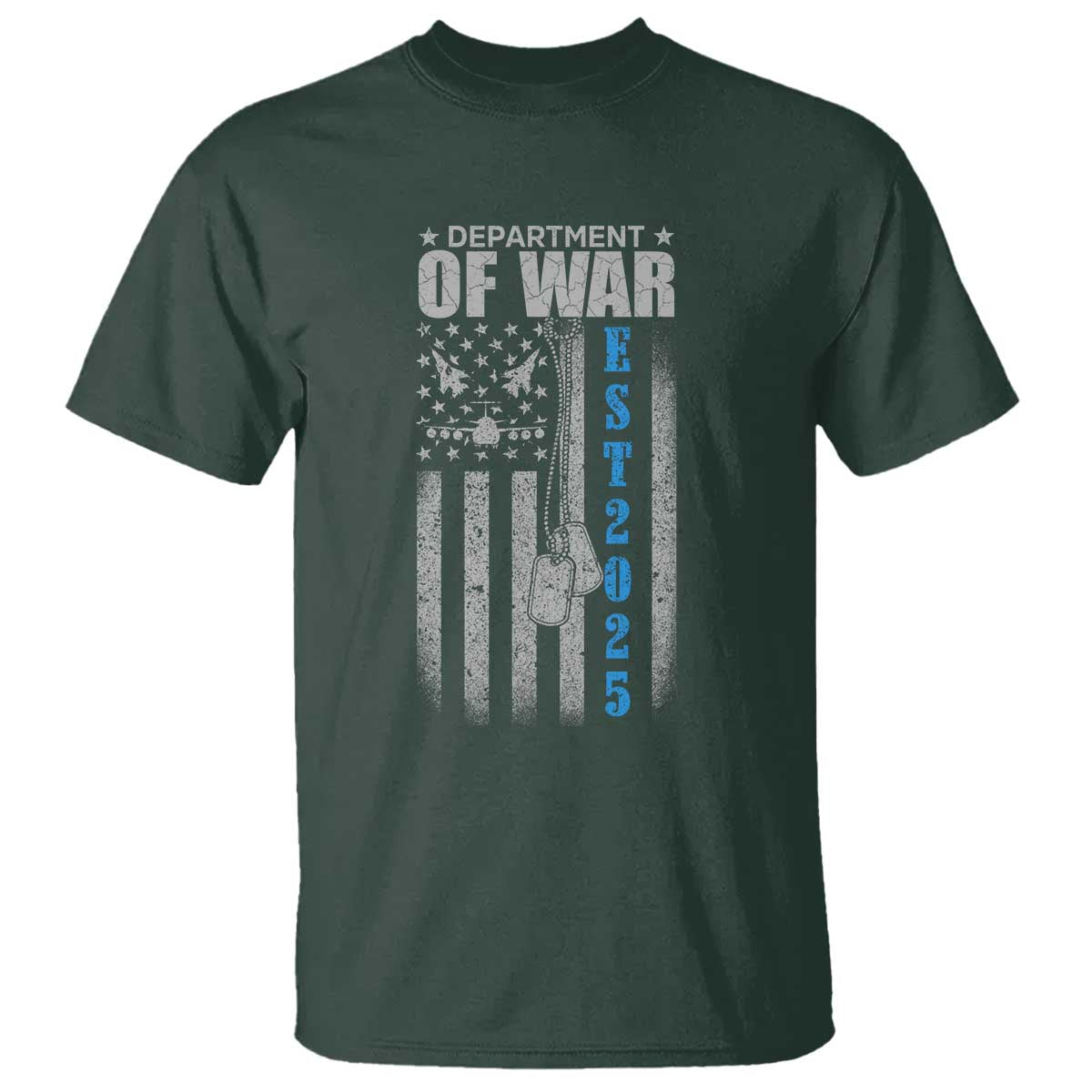 Department of War Est 2025 T Shirt Military Patriotic Dog Tags American Flag - Wonder Print Shop