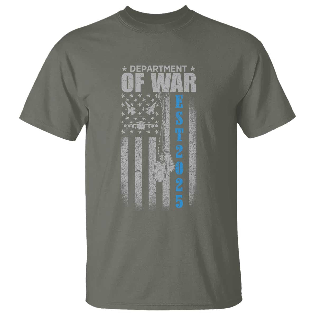 Department of War Est 2025 T Shirt Military Patriotic Dog Tags American Flag - Wonder Print Shop