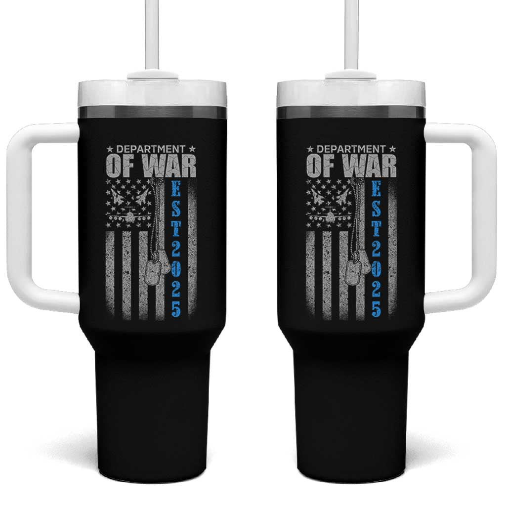 Department of War Est 2025 Tumbler With Handle Military Patriotic Dog Tags American Flag - Wonder Print Shop
