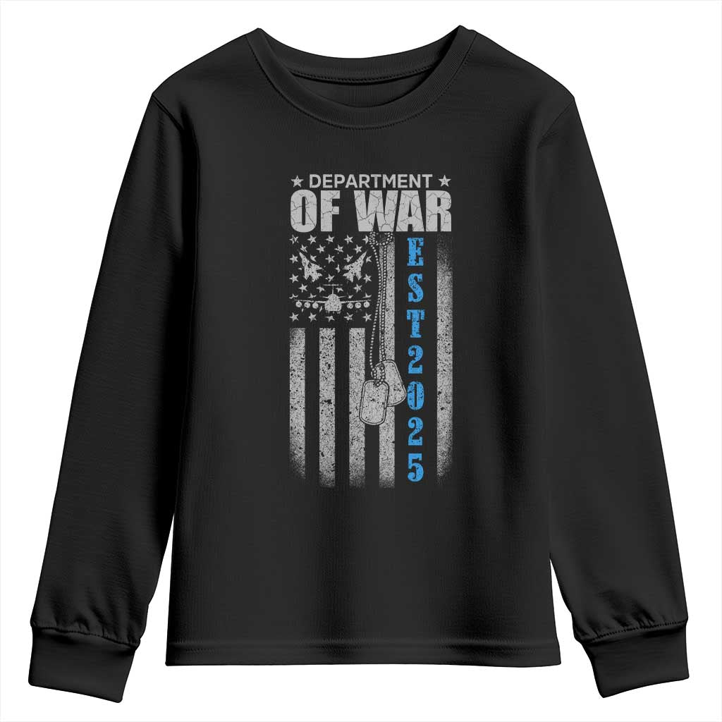 Department of War Est 2025 Youth Sweatshirt Military Patriotic Dog Tags American Flag - Wonder Print Shop