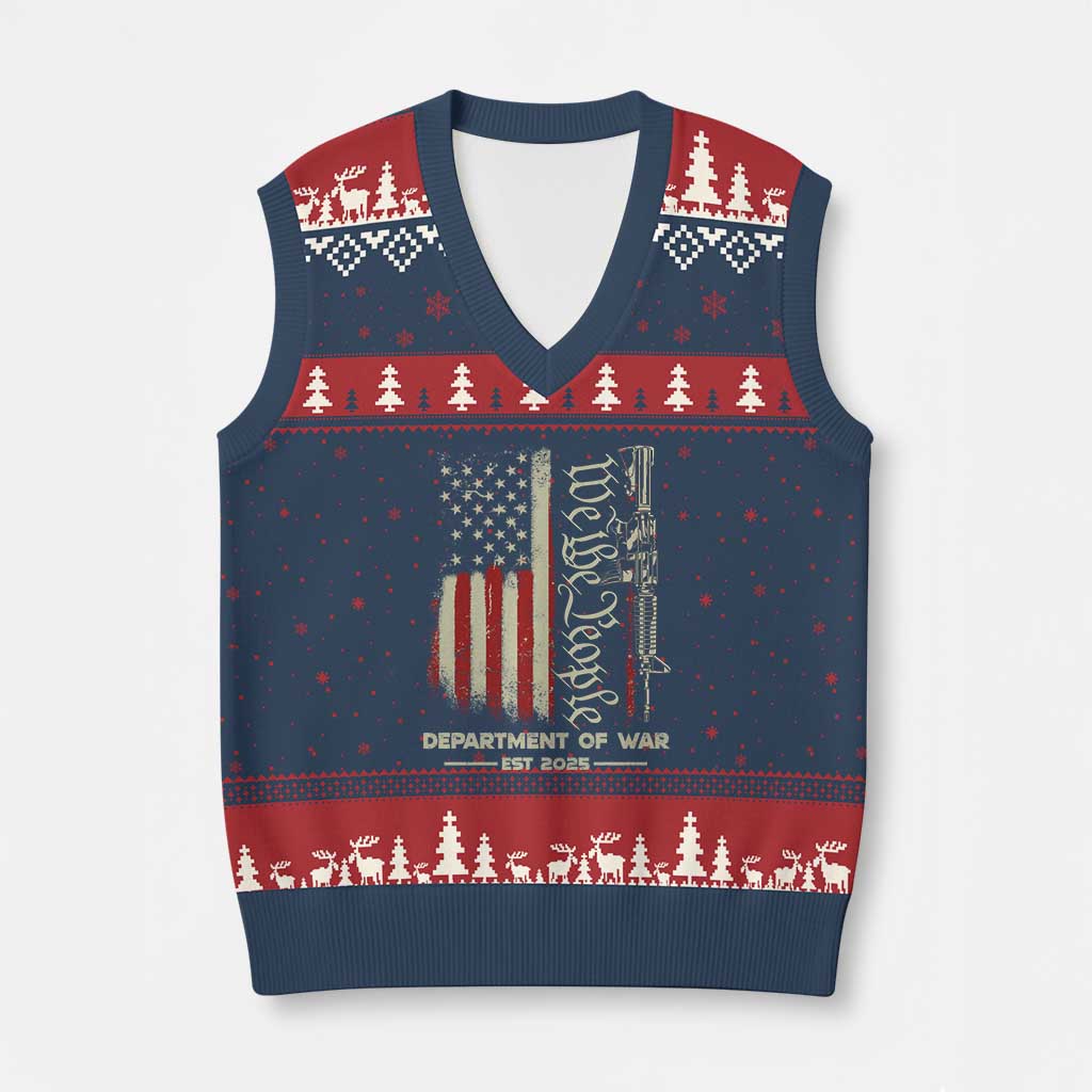 Department of War Est 2025 V-Neck Knit Sweater Vest We The People Rifle American Flag Patriotic 2A Statement - Wonder Print Shop