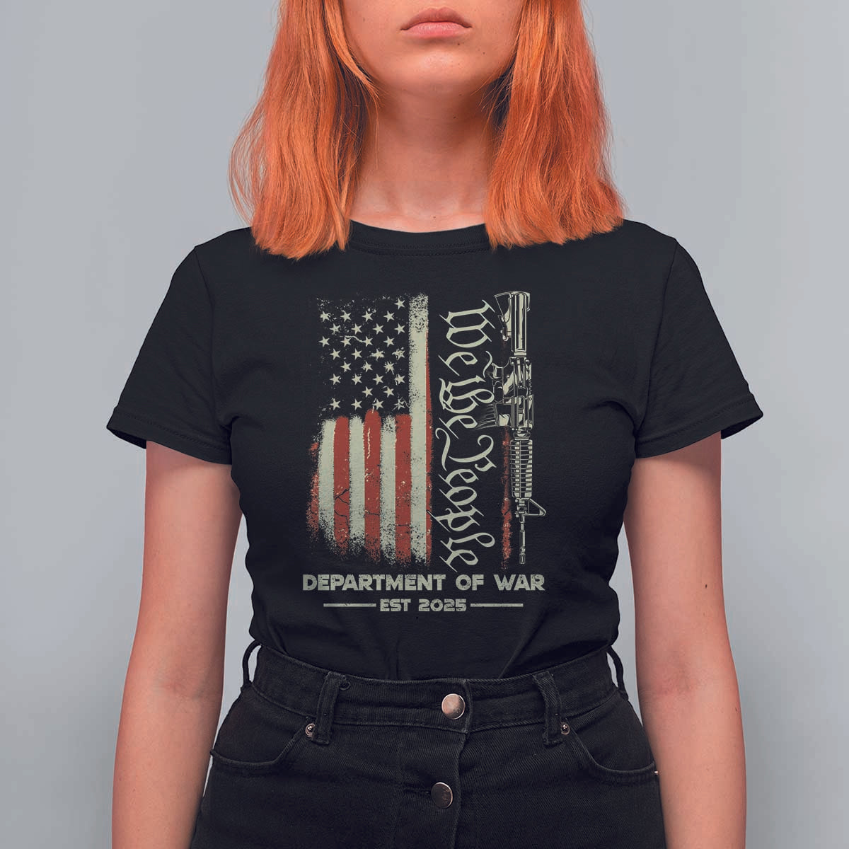 Department of War Est 2025 T Shirt For Women We The People Rifle American Flag Patriotic 2A Statement - Wonder Print Shop