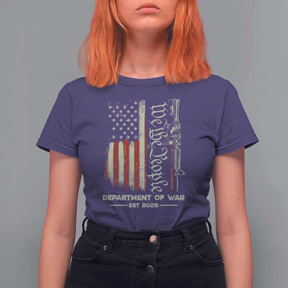 Department of War Est 2025 T Shirt For Women We The People Rifle American Flag Patriotic 2A Statement - Wonder Print Shop