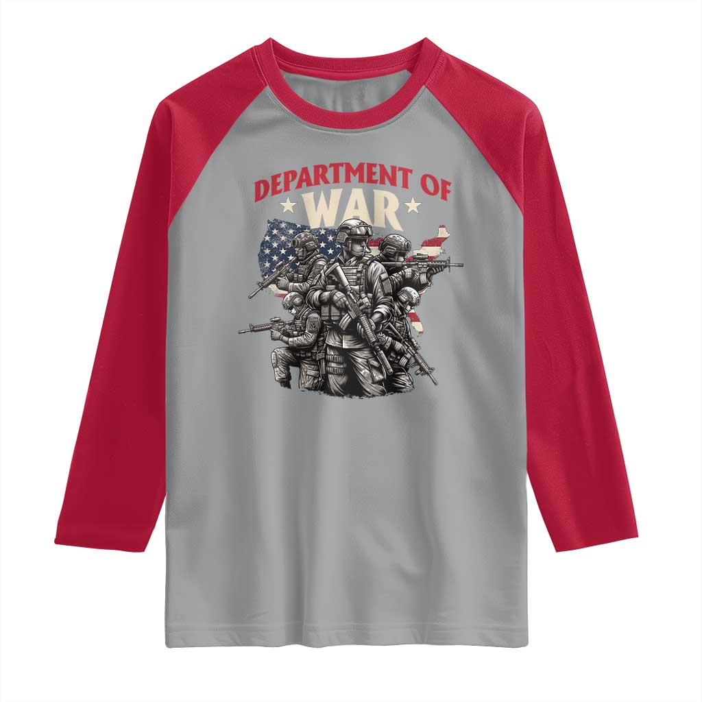 Department of War Est 2025 Raglan Shirt Patriotic Combat Squad Tactical Soldiers Graphic - Wonder Print Shop