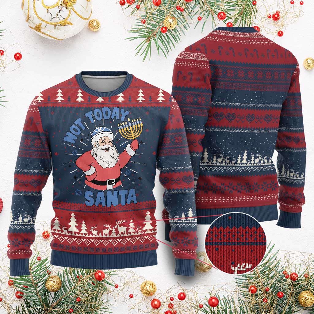 Santa Hanukkah Ugly Christmas Sweater Not Today Santa Chanukah Jewish Festival Jew - Wonder Print Shop