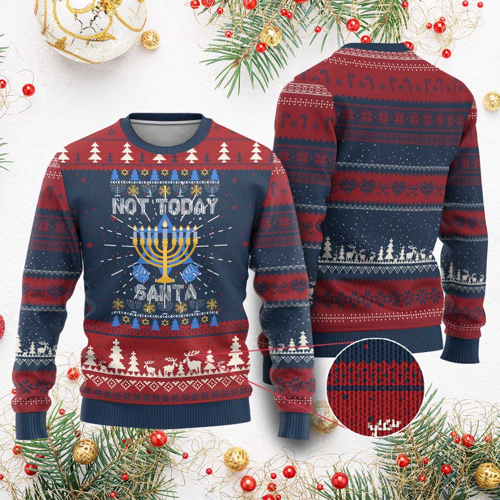 Ugly Sweater Hanukkah Ugly Christmas Sweater Not Today Santa Chanukah Jewish Festival Jew - Wonder Print Shop