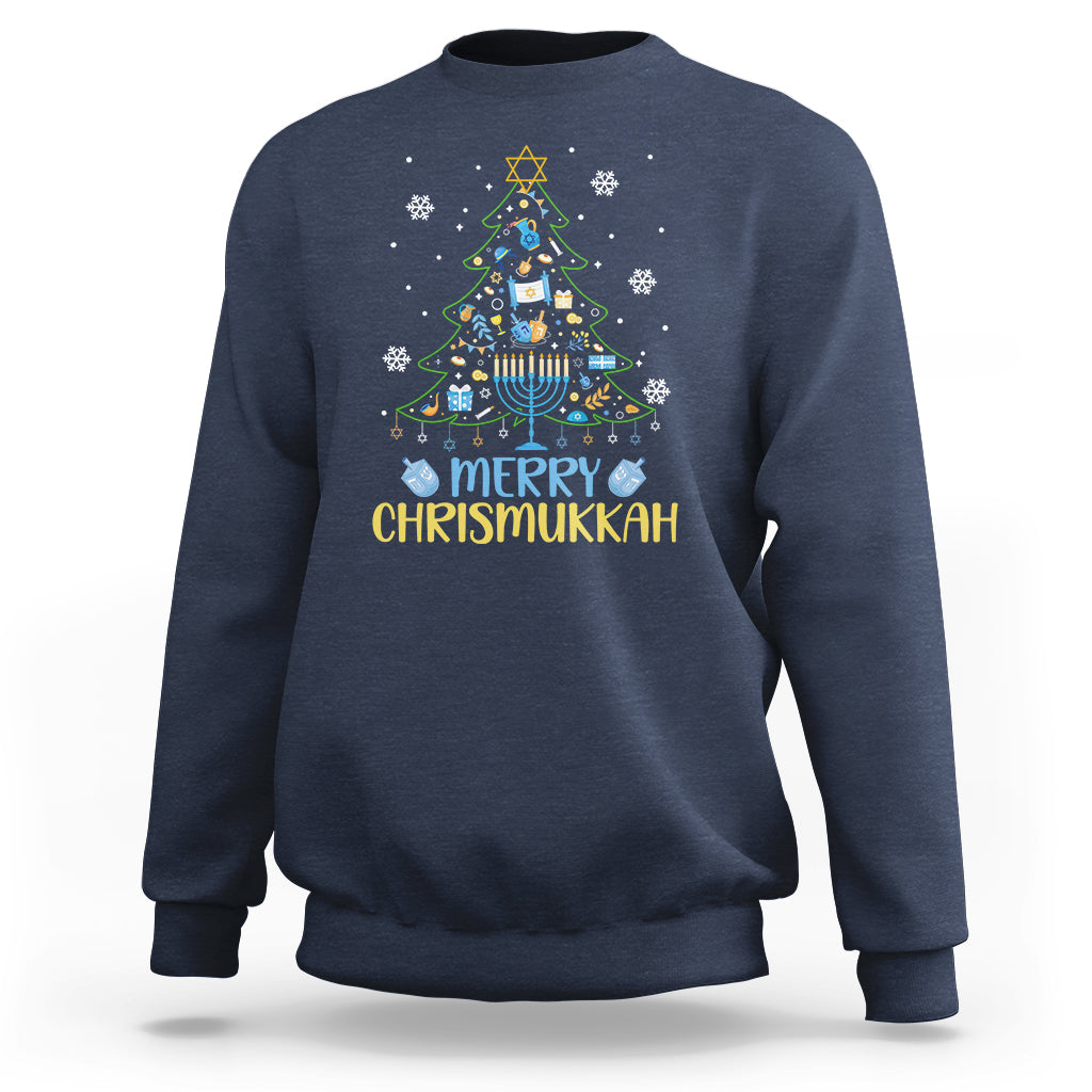 Christmas Hanukkah Sweatshirt Merry Christmukkah Jewish Christmas Tree Chanukah Hanukkah - Wonder Print Shop