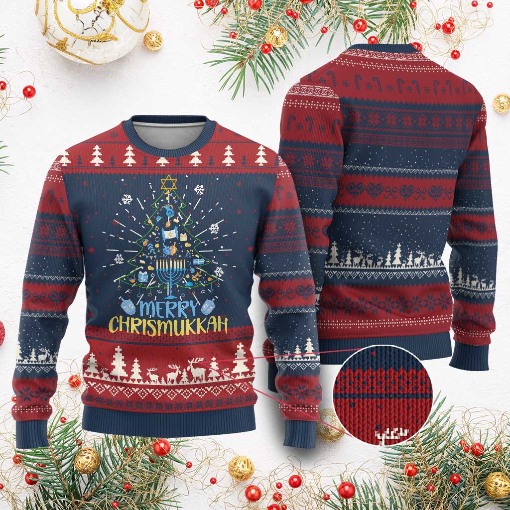 Christmas Hanukkah Ugly Christmas Sweater Merry Christmukkah Jewish Christmas Tree Chanukah - Wonder Print Shop