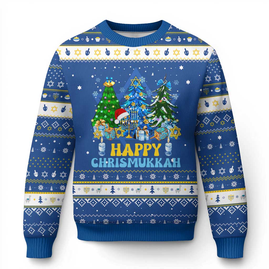 Merry Chrismukkah Hanukkah Ugly Sweater Jewish Christmas Trees Chanukah - Wonder Print Shop