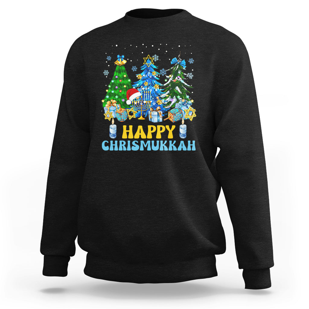 Christmas Hanukkah Sweatshirt Merry Christmukkah Jewish Christmas Trees Chanukah Hanukkah - Wonder Print Shop