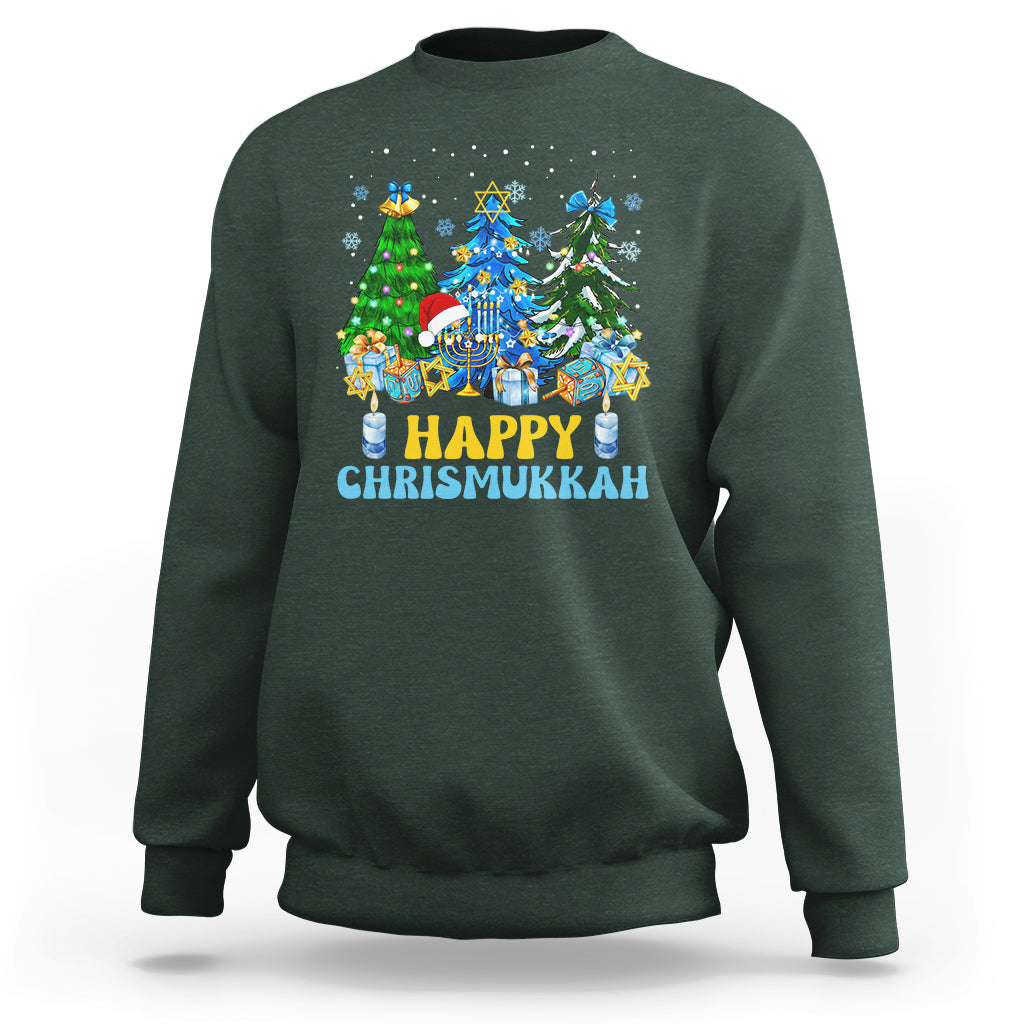 Christmas Hanukkah Sweatshirt Merry Christmukkah Jewish Christmas Trees Chanukah Hanukkah - Wonder Print Shop