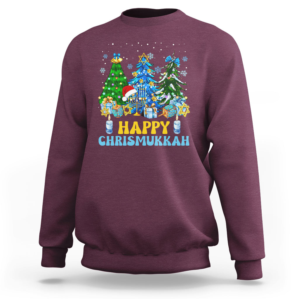 Christmas Hanukkah Sweatshirt Merry Christmukkah Jewish Christmas Trees Chanukah Hanukkah - Wonder Print Shop