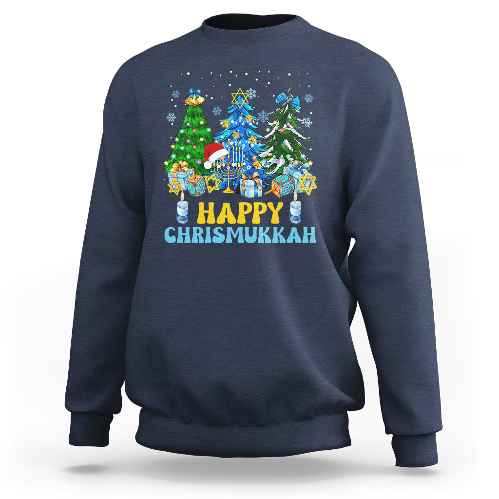 Christmas Hanukkah Sweatshirt Merry Christmukkah Jewish Christmas Trees Chanukah Hanukkah - Wonder Print Shop