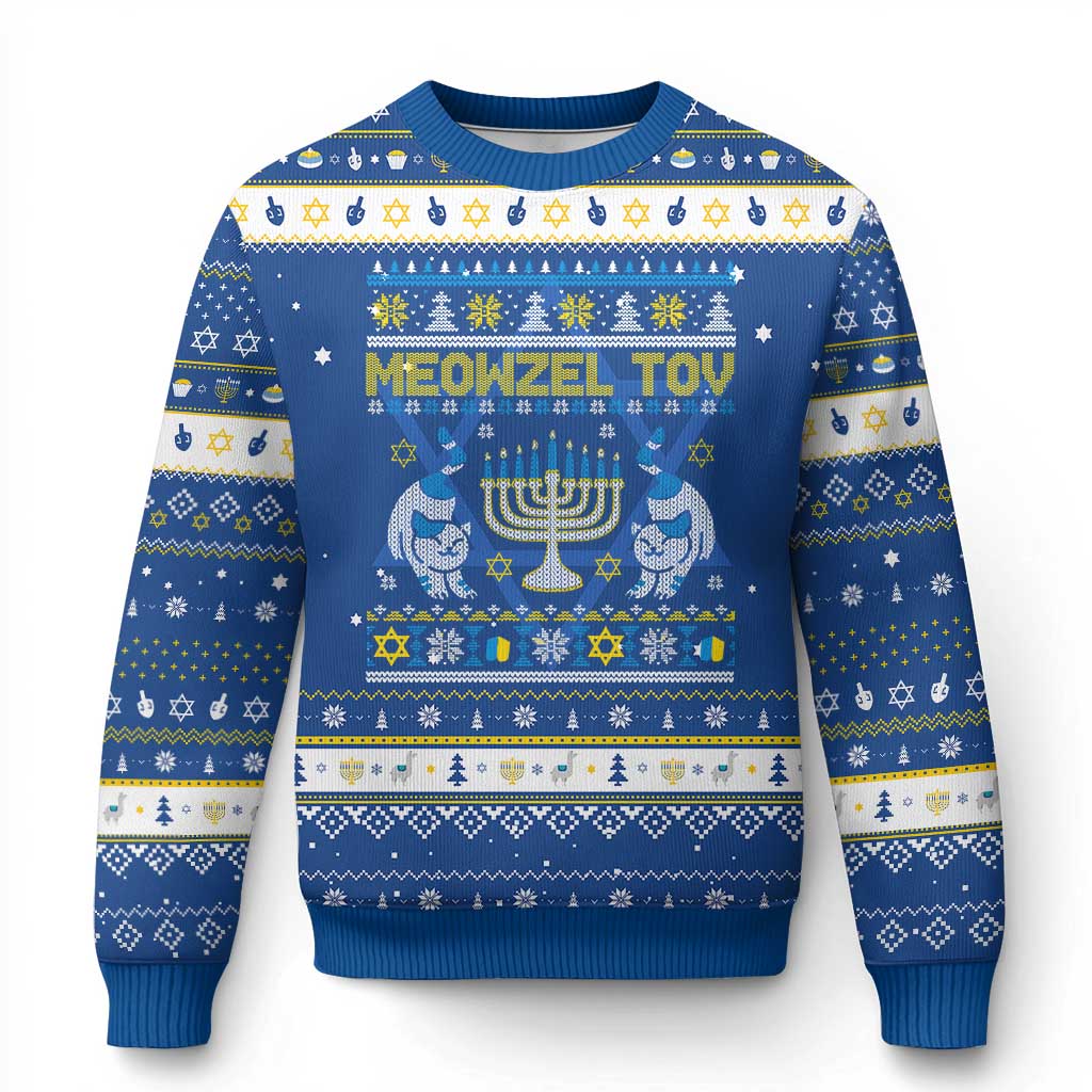 Funny Cat Hanukkah Ugly Sweater Meowzel Tov Chanukah Jewish - Wonder Print Shop