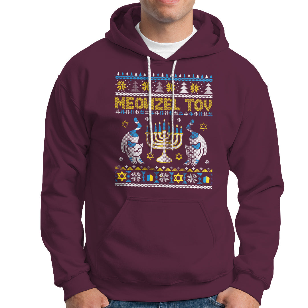 Hanukkah Cat Hoodie Meowzel Tov Funny Chanukah Jewish Cat Owner Ugly Hanukkah - Wonder Print Shop
