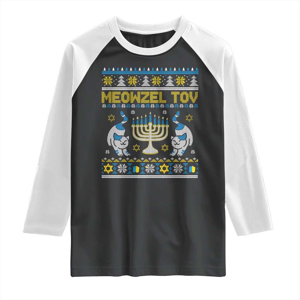 Funny Hanukkah Cat Raglan Shirt Meowzel Tov Chanukah Jewish Ugly Sweater Hanukkah
